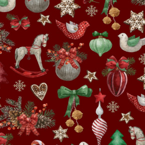 Tissus en coton de Noël au mètre, 160 cm motif Chevaux rouge