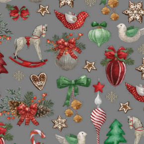 Tissus en coton de Noël au mètre, 160 cm motif Chevaux gris