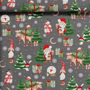 Tissus en coton de Noël au mètre, 160 cm motif Bonhomme de Neige gris