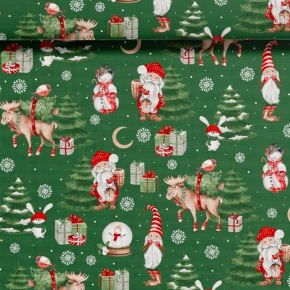 Tissus en coton de Noël au mètre, 160 cm motif Bonhomme de Neige verte
