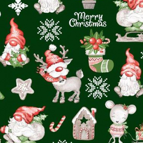 Tissus en coton de Noël au mètre, 160 cm motif Rudolf verte