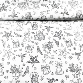 Tissus en coton de Noël au mètre, 160 cm motif scandinave blanche