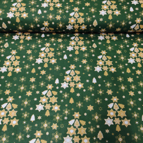 Tissus en coton de Noël au mètre, motif Étoiles de Noël vert, 160 cm