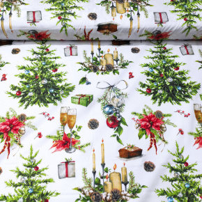 Tissus en coton de Noël au mètre, motif Sapin de Noël blanche, 160 cm