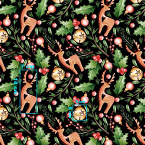 Tissus en coton de Noël au mètre, 160 cm motif Cerf sur noir