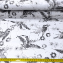 Tkanina bawełniana wzór czarne liście i kwiaty na białym 16