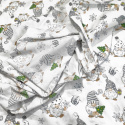 Tissus en coton de Noël au mètre, motif Gonme Gris sur blanche, 160 cm 